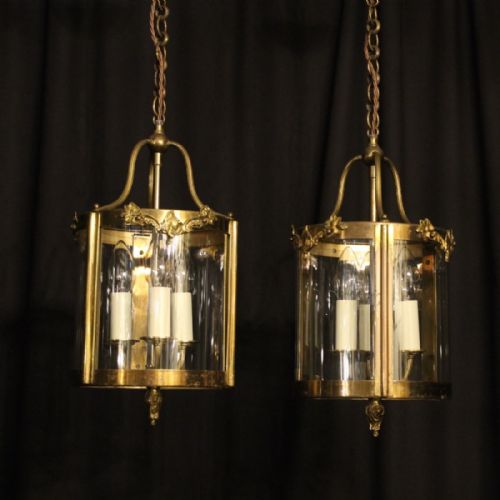 French Pair of Triple Light Antique Lanterns