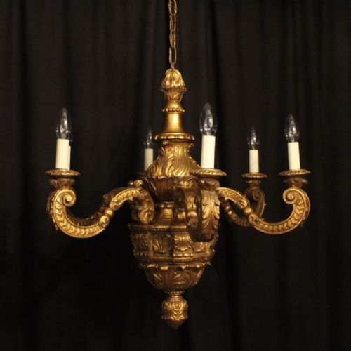 An Italian Giltwood 6 Light Antique Chandelier
