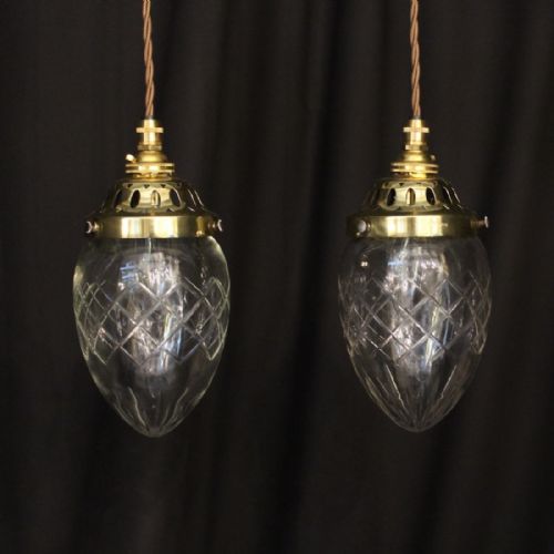 English Pair of Cut Glass Antique Pendants
