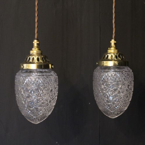English Pair of Cut Glass Antique Pendants
