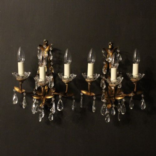 Italian Pair of Triple Arm Wall Lights