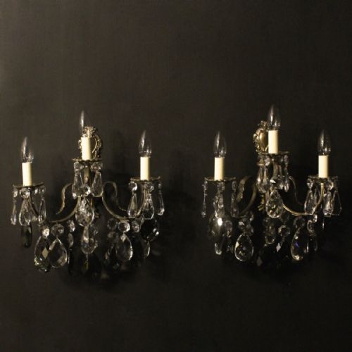 Italian Pair of Silver Triple Arm Wall Lights
