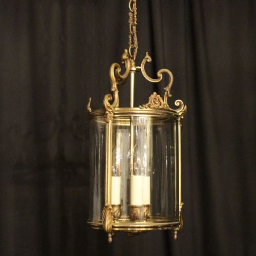 French Gilded Triple Light Antique Hall Lantern