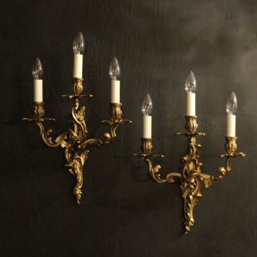 French Pair of Bronze Antique Wall Lights