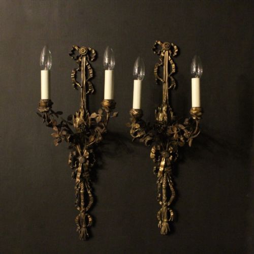 English Pair of Bronze Antique Wall Sconces