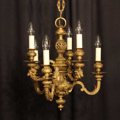 English Bronze 6 Light Antique Chandelier