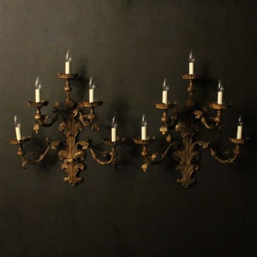 Florentine Pair of Gilded 5 Arm Wall Lights