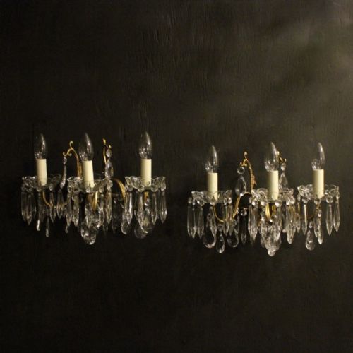 Italian Pair of Gilded Triple Arm Wall Lights