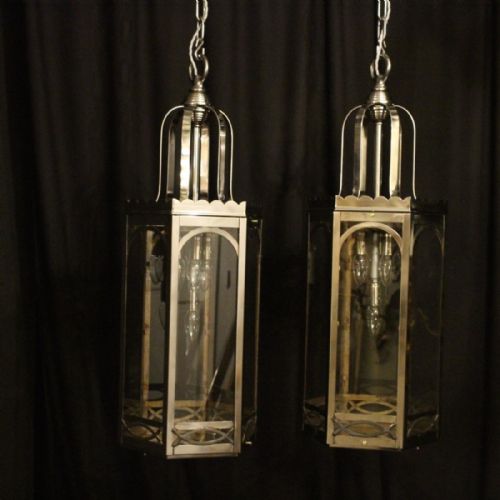 Steel Pair of 4 Light Hexagonal Lanterns
