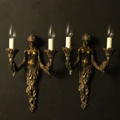 English Art Nouveau Bronze Wall Lights