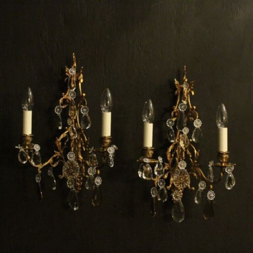 French Gilded Bronze Twin Arm Wall Sconces