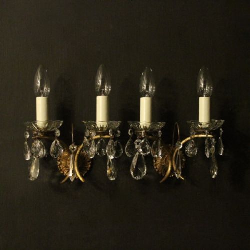 Italian Pair of Gilded Twin Arm Wall Lights