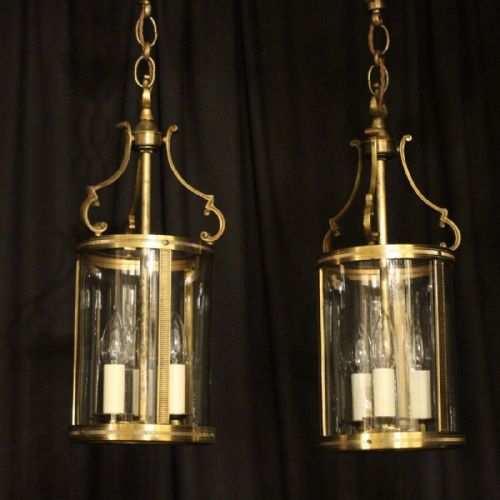 French Pair of Gilded Antique Hall Lanterns
