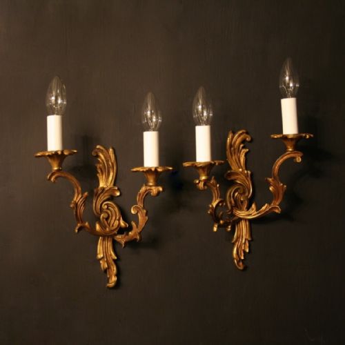 French Pair of Gilded Antique Wall Lights