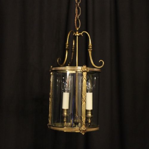 French Gilded Convex Twin Light Antique Hall Lantern