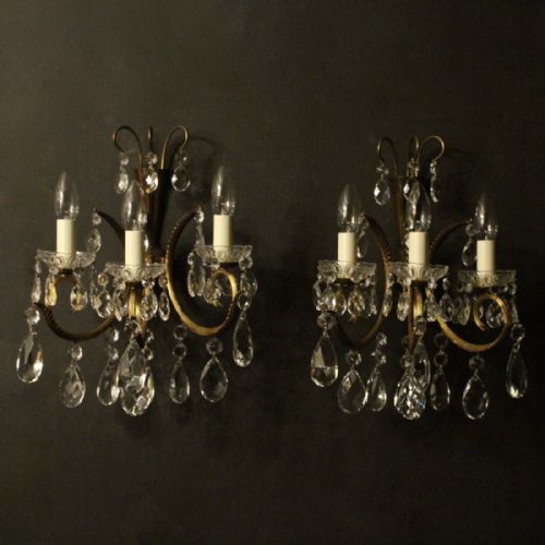 Italian Pair of Gilded Triple Arm Wall Lights