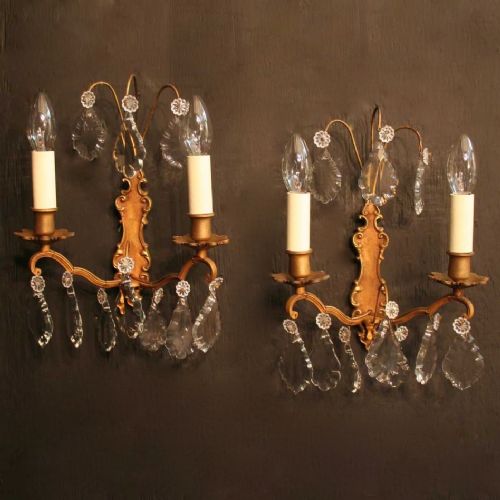 French Pair of Twin Arm Antique Wall Lights
