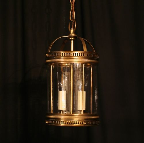 French Brass Twin Light Circular Hall Lantern