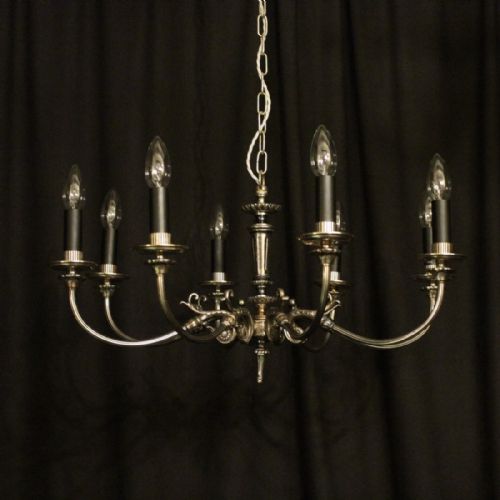 English Silver 8 Light Antique Chandelier