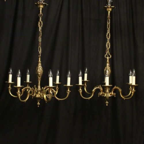 French Pair of Bronze 6 Light Chandeliers