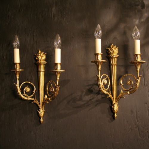 French Pair of Gilded Antique Wall Lights