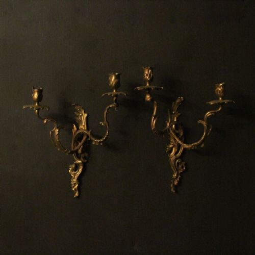 French Pair of Gilded Twin Arm Wall Sconces