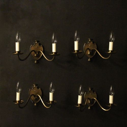 English Set of 4 Brass Antique Wall Lights