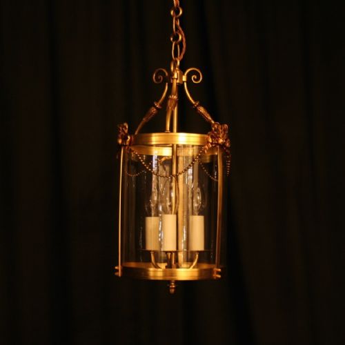 French Gilt Triple Light Antique Hall Lantern