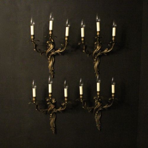 French Set of 4 Triple Arm Wall Lights