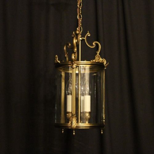 French Gilded Triple Light Antique Hall Lantern