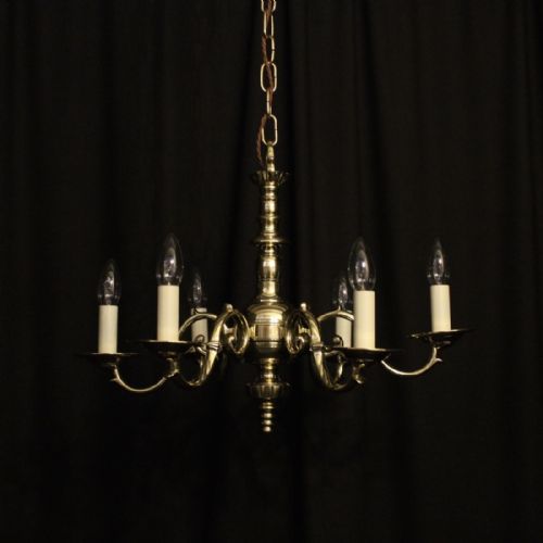 English Brass 6 Light Antique Chandelier