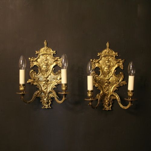 French Pair of Bronze Antique Wall Sconces
