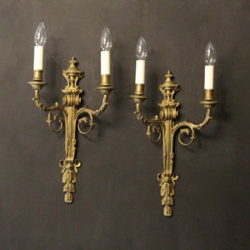 French Pair of Gilded Bronze Antique Wall Sconces