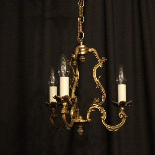 French Gilded Triple Light Chandelier