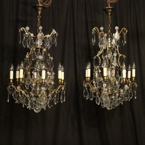 French Pair of 8 Light Antique Chandeliers