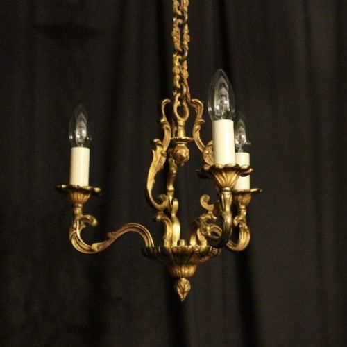 French Gilded Bronze Triple Light Chandelier