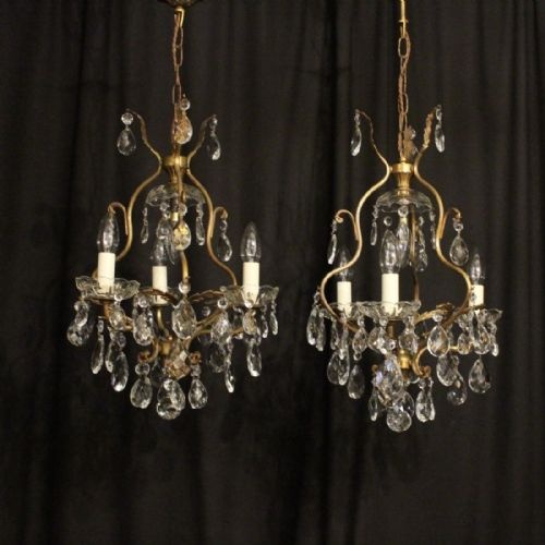 Italian Pair of Gilded Antique Chandeliers