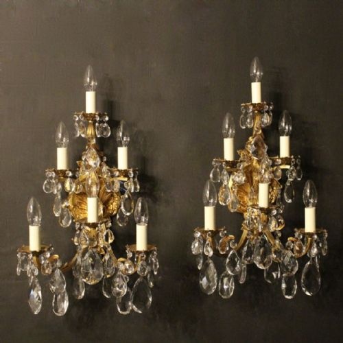 Italian Pair of 6 Arm Antique Wall Lights