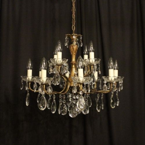 Italian Gilded 12 Light Double Tiered Antique Chandelier