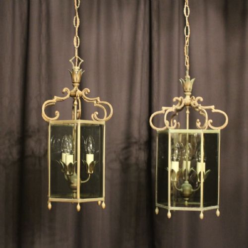 French Pair of Triple Light Antique Lanterns