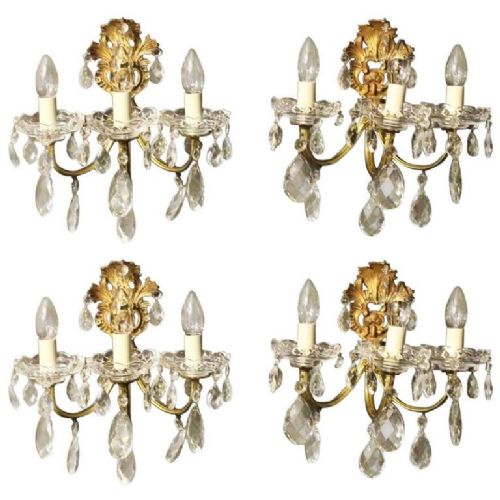 French Set of 4 Triple Arm Antique Wall Lights