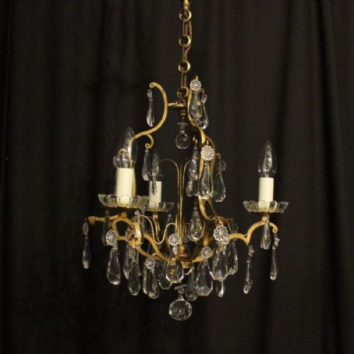 French Gilded Triple Light Antique Chandelier