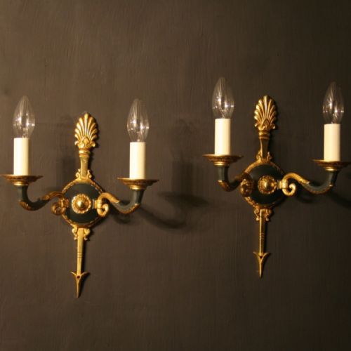 French Pair of Empire Twin Arm Antique Wall Lights