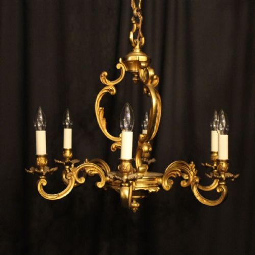 French Gilded Bronze 6 Light Antique Chandelier