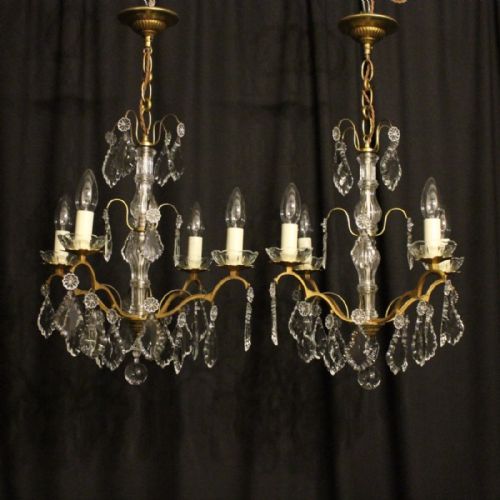 French Pair of 4 Light Antique Chandeliers