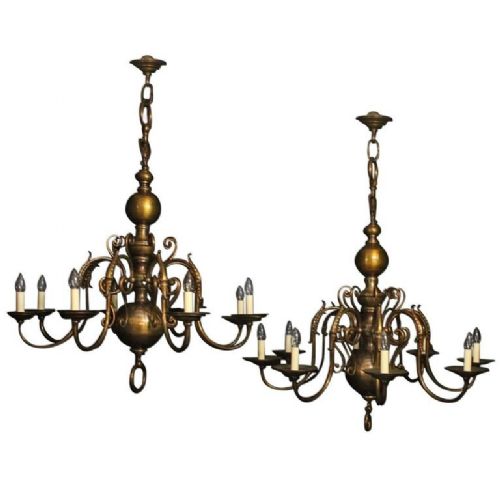 Large Flemish Pair of 8 Arm Antique Chandeliers