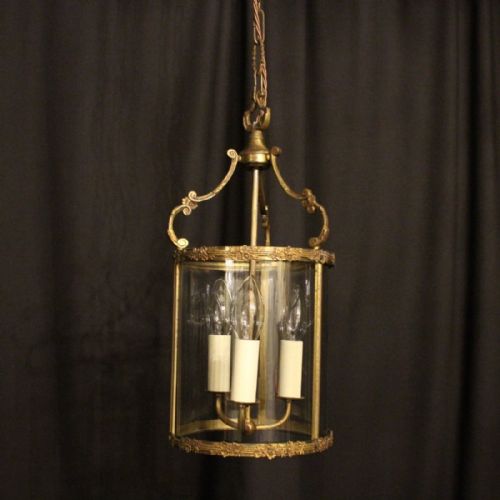 French Gilded Triple Light Convex Antique Lantern