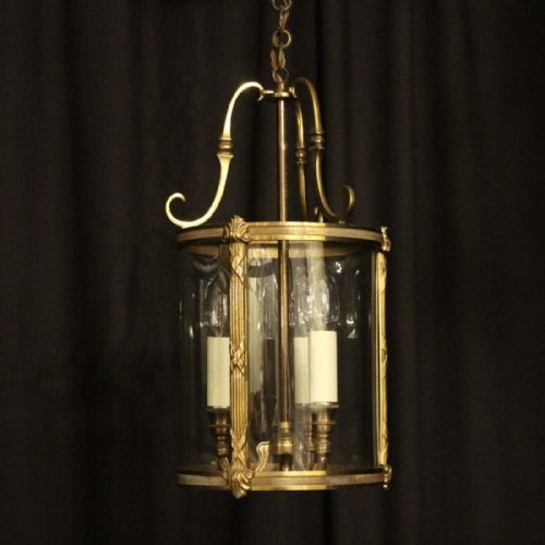 French Gilded Triple Light Convex Antique Lantern