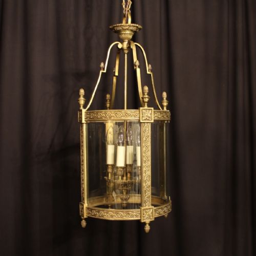 French Large Gilded Four Light Convex Lantern