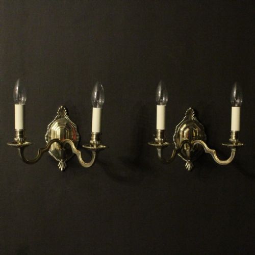 English Pair of Brass Antique Wall Lights